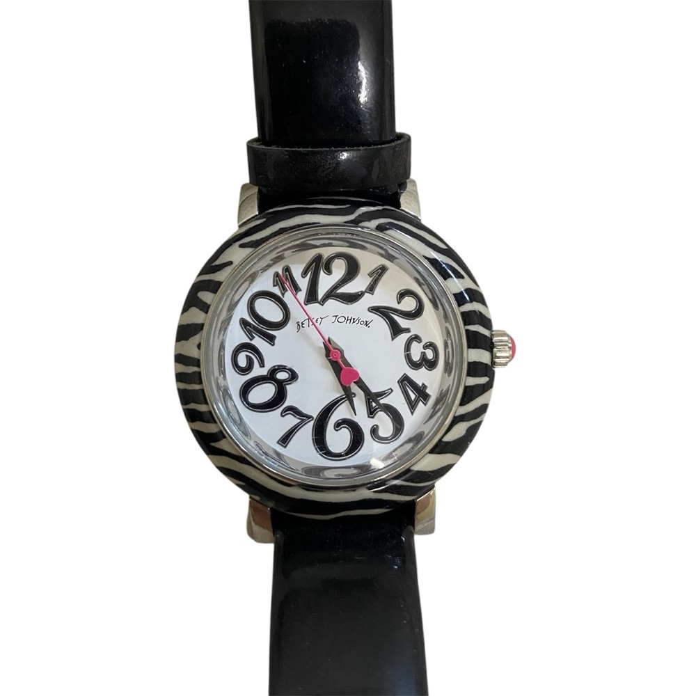 Betsey Johnson Leather Strap Watch w/ Zebra Face